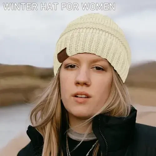 Rosoz 1&2 Packs Ayollar uchun Ponytail Beanie, Qishki Issiq Beanie Dumli Yumshoq Stretch Kabel Trikotaj Tartibsiz Yuqori Bun Shlyapa - 5