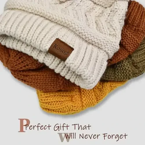 Rosoz 1&2 Packs Ayollar uchun Ponytail Beanie, Qishki Issiq Beanie Dumli Yumshoq Stretch Kabel Trikotaj Tartibsiz Yuqori Bun Shlyapa - 6