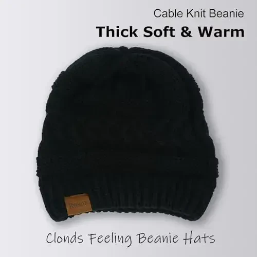 Rosoz 1&2 Packs Ayollar uchun Ponytail Beanie, Qishki Issiq Beanie Quyruq Yumshoq Cho'ziluvchan Kabel Trikotaj Tartibsiz Yuqori Tugunli Shlyapa - 6