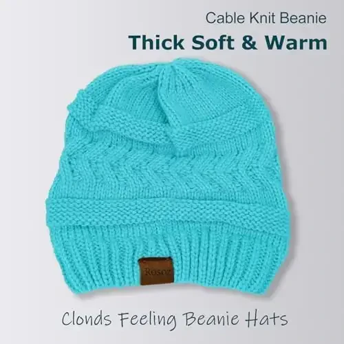 Rosoz 1&2 Packs Ayollar uchun Ponytail Beanie, Qishki Issiq Beanie Quyruq Yumshoq Stretch Kabel Trikotaj Buzuq Yuqori To'plam Shlyapa - 3