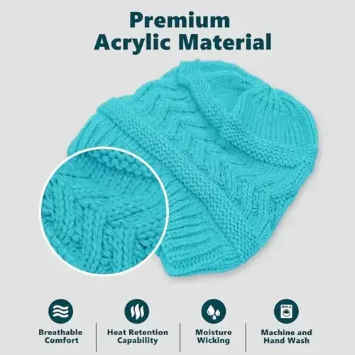 Rosoz 1&2 Packs Ayollar uchun Ponytail Beanie, Qishki Issiq Beanie Quyruq Yumshoq Stretch Kabel Trikotaj Buzuq Yuqori To'plam Shlyapa - 4