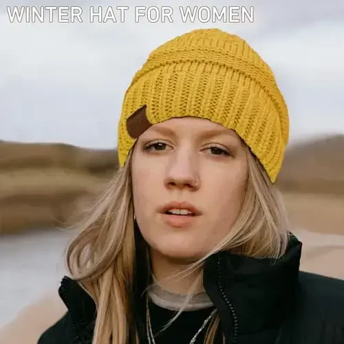 Rosoz 1&2 Packs Ayollar uchun Ponytail Beanie, Qishki Issiq Beanie Quyruq Yumshoq Stretch Kabel Trikotaj Tartibsiz Yuqori Chichek Shlyapa - 5