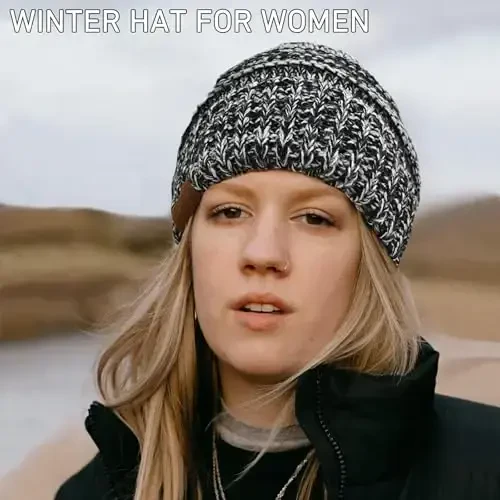 Rosoz 1&2 Packs Ayollar uchun Ponytail Beanie, Qishki Issiq Beanie Quyruq Yumshoq Stretch Kabel Trikotaj Tartibsiz Yuqori Tugun Shlyapa - 5