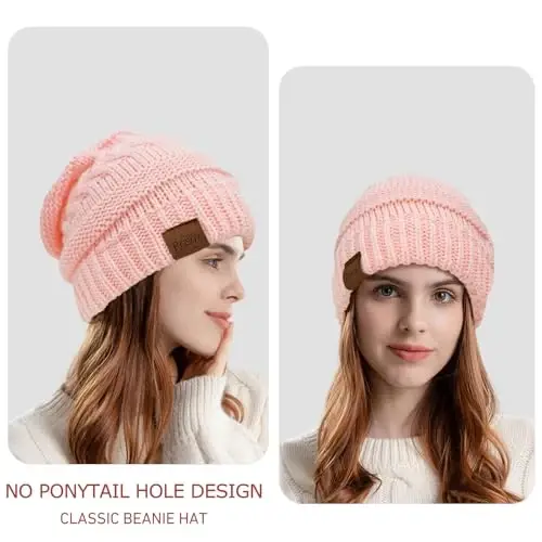 Rosoz 1&2 Packs Ponytail Beanie for Women,Winter Warm Beanie Tail Soft Stretch Cable Knit Messy High Bun Hat - ROSOZ (1)