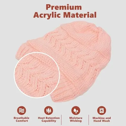 Rosoz 1&2 Packs Ponytail Beanie for Women,Winter Warm Beanie Tail Soft Stretch Cable Knit Messy High Bun Hat - 7