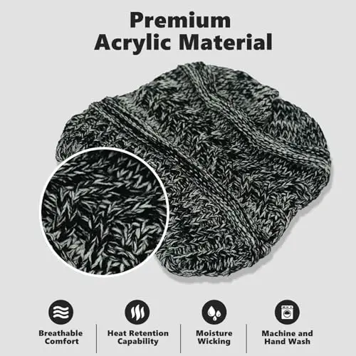 Rosoz 1&2 Packs Ponytail Beanie for Women,Winter Warm Beanie Tail Soft Stretch Cable Knit Messy High Bun Hat - 4