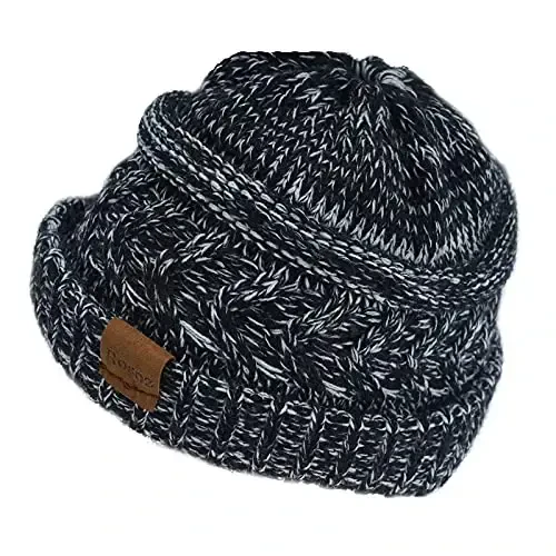 Rosoz 1&2 Packs Ponytail Beanie for Women,Winter Warm Beanie Tail Soft Stretch Cable Knit Messy High Bun Hat - 3