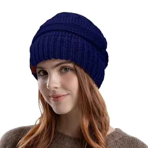 Rosoz 1&2 Packs Ponytail Beanie for Women,Winter Warm Beanie Tail Soft Stretch Cable Knit Messy High Bun Hat 
