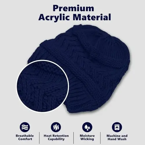 Rosoz 1&2 Packs Ponytail Beanie for Women,Winter Warm Beanie Tail Soft Stretch Cable Knit Messy High Bun Hat - 4
