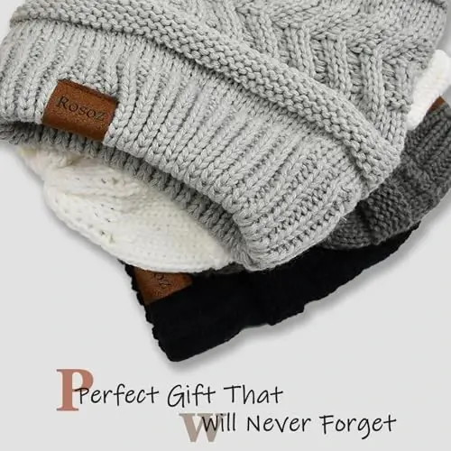 Rosoz 1&2 Packs Ponytail Beanie for Women,Winter Warm Beanie Tail Soft Stretch Cable Knit Messy High Bun Hat - 6