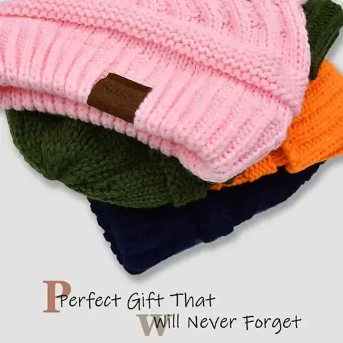 Rosoz 1&2 Packs Ponytail Beanie for Women,Winter Warm Beanie Tail Soft Stretch Cable Knit Messy High Bun Hat - 6