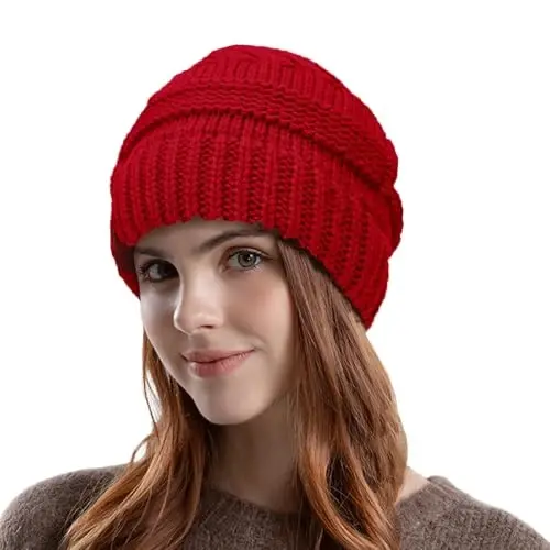 Rosoz 1&2 Packs Ponytail Beanie for Women,Winter Warm Beanie Tail Soft Stretch Cable Knit Messy High Bun Hat 