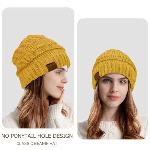 Rosoz 1&2 Packs Ponytail Beanie for Women,Winter Warm Beanie Tail Soft Stretch Cable Knit Messy High Bun Hat - ROSOZ (1)
