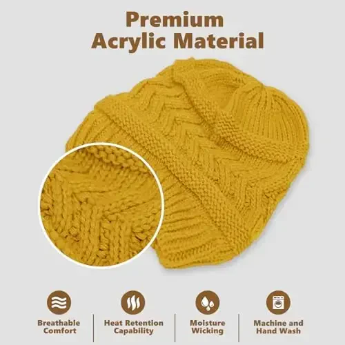 Rosoz 1&2 Packs Ponytail Beanie for Women,Winter Warm Beanie Tail Soft Stretch Cable Knit Messy High Bun Hat - 4