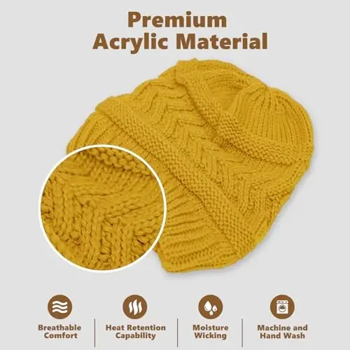 Rosoz 1&2 Packs Ponytail Beanie for Women,Winter Warm Beanie Tail Soft Stretch Cable Knit Messy High Bun Hat - 4