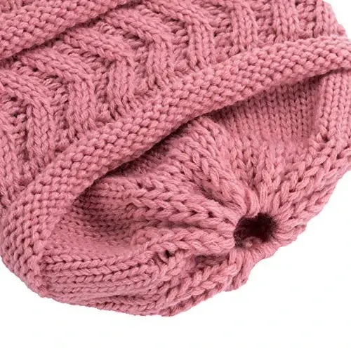 Rosoz 1&2 Packs Ponytail Beanie for Women,Winter Warm Beanie Tail Soft Stretch Cable Knit Messy High Bun Hat - 5