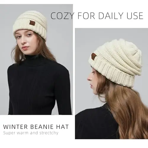 Rosoz 1&2pack Womens Winter Hats Slouchy Beanies Knit Warm Winter Beanie Hats for Women Skull Warm Cap - 4