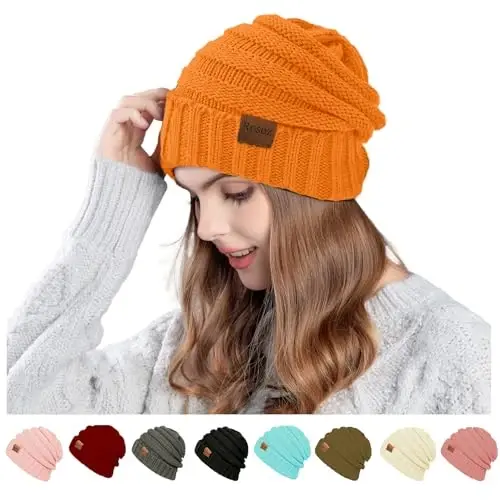 Rosoz 1&2pack Womens Winter Hats Slouchy Beanies Knit Warm Winter Beanie Hats for Women Skull Warm Cap - 1