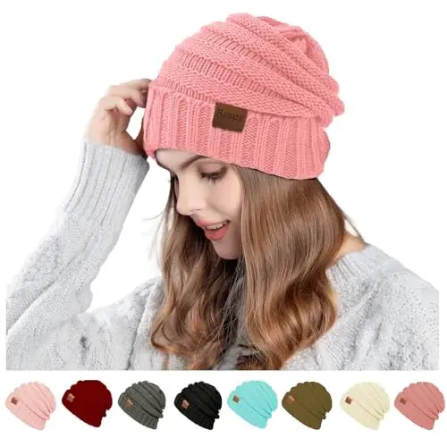 Rosoz 1&2pack Womens Winter Hats Slouchy Beanies Knit Warm Winter Beanie Hats for Women Skull Warm Cap 