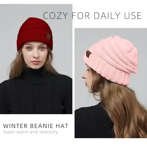Rosoz 1&2pack Womens Winter Hats Slouchy Beanies Knit Warm Winter Beanie Hats for Women Skull Warm Cap - 4