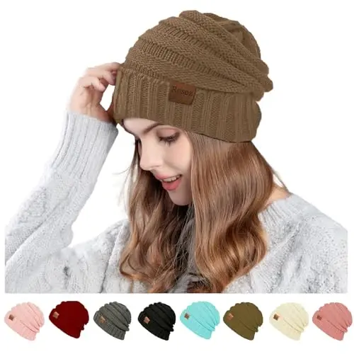 Rosoz 1&2pack Womens Winter Hats Slouchy Beanies Knit Warm Winter Beanie Hats for Women Skull Warm Cap 