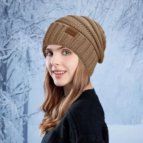Rosoz 1&2pack Womens Winter Hats Slouchy Beanies Knit Warm Winter Beanie Hats for Women Skull Warm Cap - 4