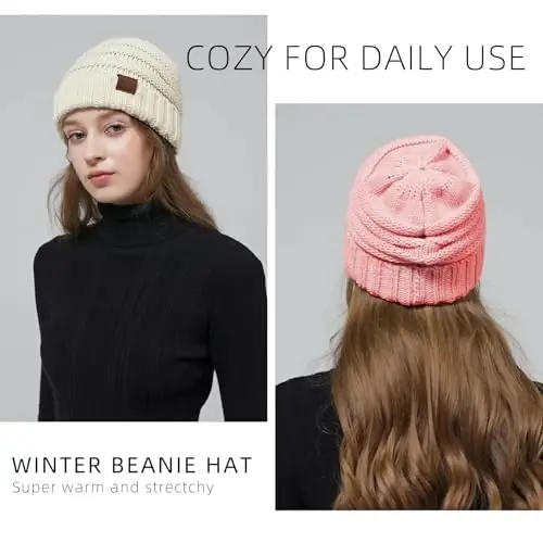 Rosoz 1&2pack Womens Winter Hats Slouchy Beanies Knit Warm Winter Beanie Hats for Women Skull Warm Cap - 5