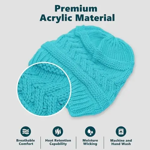 Rosoz 1&2 Packs Ponytail Beanie for Women,Winter Warm Beanie Tail Soft Stretch Cable Knit Messy High Bun Hat - 4