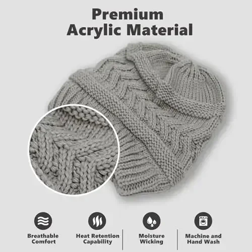 Rosoz 1&2 Packs Ponytail Beanie for Women,Winter Warm Beanie Tail Soft Stretch Cable Knit Messy High Bun Hat - 4