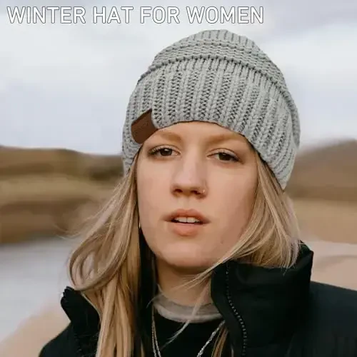 Rosoz 1&2 Packs Ponytail Beanie for Women,Winter Warm Beanie Tail Soft Stretch Cable Knit Messy High Bun Hat - 5