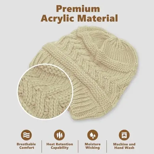 Rosoz 1&2 Packs Ponytail Beanie for Women,Winter Warm Beanie Tail Soft Stretch Cable Knit Messy High Bun Hat - 4