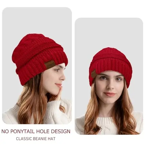 Rosoz 1&2 Packs Ponytail Beanie for Women,Winter Warm Beanie Tail Soft Stretch Cable Knit Messy High Bun Hat - ROSOZ (1)