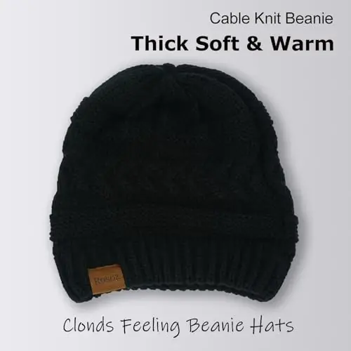 Rosoz 1&2 Packs Ponytail Beanie for Women,Winter Warm Beanie Tail Soft Stretch Cable Knit Messy High Bun Hat - 3