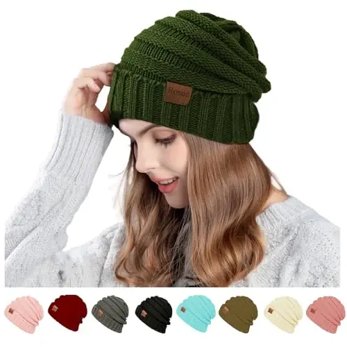 Rosoz 1&2pack Ayollar Qishki Shlyapalar Bo'shashgan Beanies Trikotaj Issiq Qishki Shlyapalar Ayollar uchun Bosh Suyagi Issiq Shapka - 1
