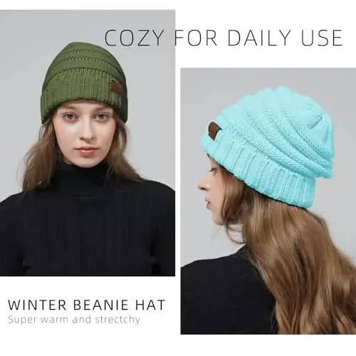 Rosoz 1&2pack Ayollar Qishki Shlyapalar Bo'shashgan Beanies Trikotaj Issiq Qishki Shlyapalar Ayollar uchun Bosh Suyagi Issiq Shapka - 4