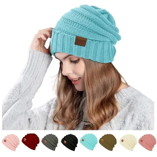 Rosoz 1&2pack Ayollar Qishki Shlyapalar Yumshoq Bini Trikotaj Iliq Qishki Shlyapalar Ayollar uchun Bosh Suyagi Iliq Shapka - 1