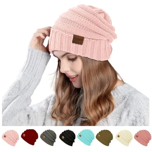 Rosoz 1&2pack Ayollar Qishki Shlyapalar Yumshoq Shapka Trikotajli Issiq Qishki Shapka Ayollar uchun Bosh suyagi Issiq Shapka - 1