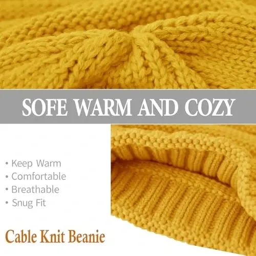 Rosoz 1&2pack Ayollar Qishki Shlyapalari Yumshoq Do'ppilar Trikotaj Issiq Qishki Shlyapa Ayollar uchun Bosh Suyagi Issiq Qalpog'i - 3