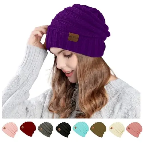 Rosoz 1&2pack Ayollar Qishki Shlyapalari Yumshoq Shapka Trikotajli Issiq Qishki Shapka Ayollar uchun Bosh Suyagi Issiq Shapka - Modazone