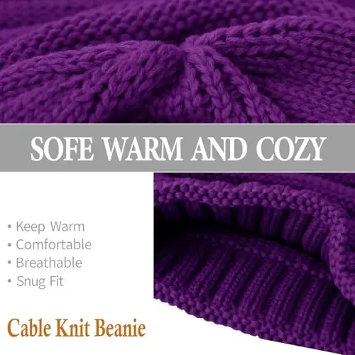 Rosoz 1&2pack Ayollar Qishki Shlyapalari Yumshoq Shapka Trikotajli Issiq Qishki Shapka Ayollar uchun Bosh Suyagi Issiq Shapka - 3