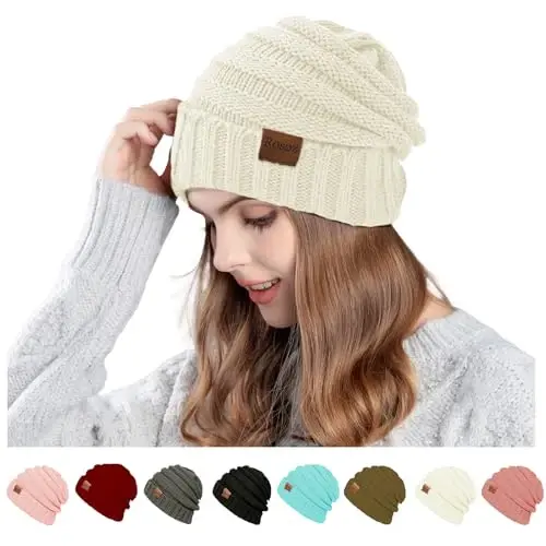 Rosoz 1&2pack Womens Winter Hats Slouchy Beanies Knit Warm Winter Beanie Hats for Women Skull Warm Cap - 1
