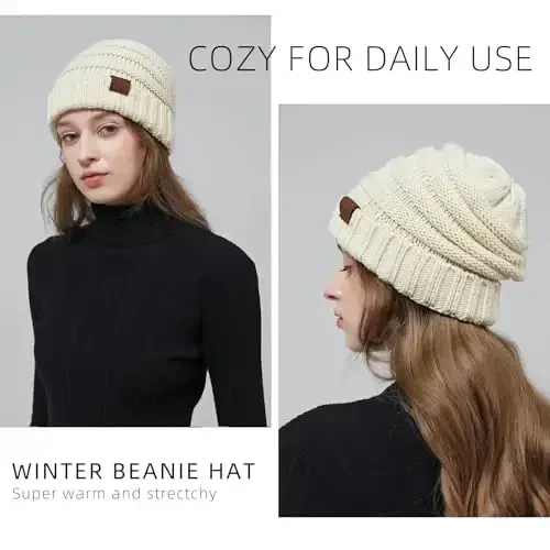 Rosoz 1&2pack Womens Winter Hats Slouchy Beanies Knit Warm Winter Beanie Hats for Women Skull Warm Cap - 4