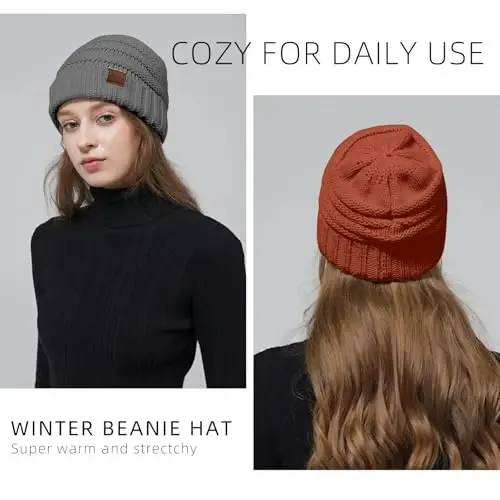 Rosoz 1&2pack Womens Winter Hats Slouchy Beanies Knit Warm Winter Beanie Hats for Women Skull Warm Cap - 6