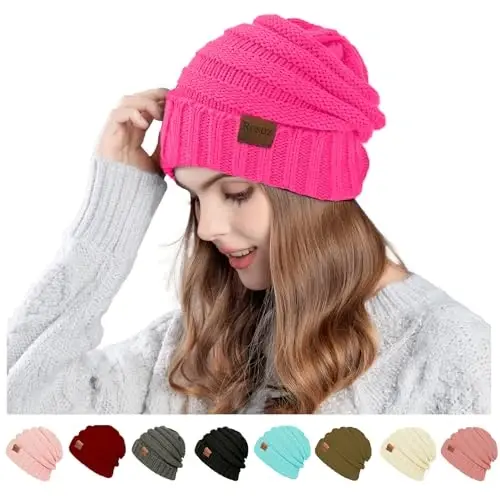 Rosoz 1&2pack Womens Winter Hats Slouchy Beanies Knit Warm Winter Beanie Hats for Women Skull Warm Cap 