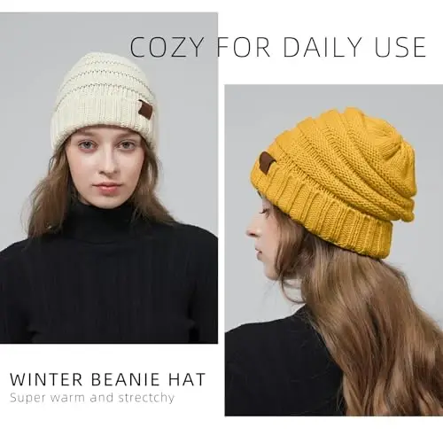 Rosoz 1&2pack Womens Winter Hats Slouchy Beanies Knit Warm Winter Beanie Hats for Women Skull Warm Cap - 5