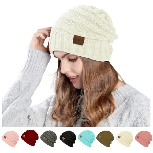 Rosoz 1&2pack Womens Winter Hats Slouchy Beanies Knit Warm Winter Beanie Hats for Women Skull Warm Cap 