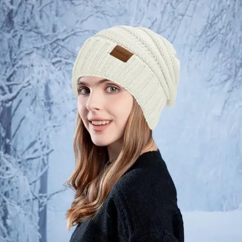 Rosoz 1&2pack Womens Winter Hats Slouchy Beanies Knit Warm Winter Beanie Hats for Women Skull Warm Cap - 4