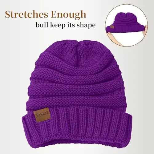 Rosoz 1&2pack Womens Winter Hats Slouchy Beanies Knit Warm Winter Beanie Hats for Women Skull Warm Cap - 2