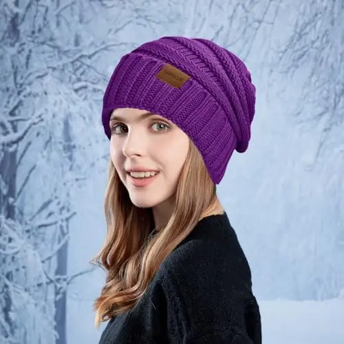 Rosoz 1&2pack Womens Winter Hats Slouchy Beanies Knit Warm Winter Beanie Hats for Women Skull Warm Cap - 5