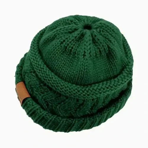 Rosoz 2 Pack Ayollar uchun dumli shapka, Qishki iliq shapka Quyruq Yumshoq Stretch Kabel Trikotaj Buzuq Yuqori Bun Shlyapa - 6